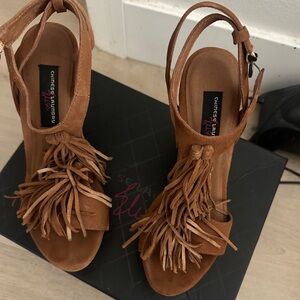 Chinese Laundry Tan / camel Fringe wedges size 6